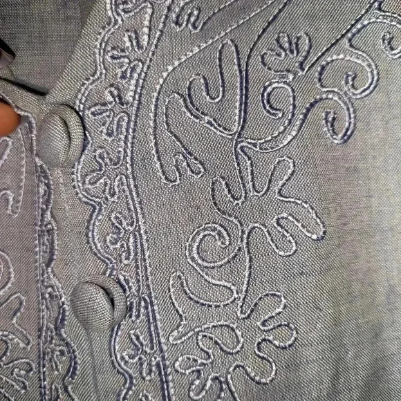 NWT VTG Sarah Elizabeth Blue V Neck Short Sleeve Long Dress 10P Embroidered - Picture 3 of 7